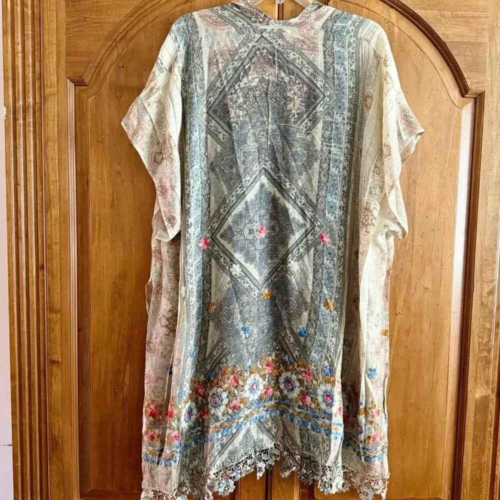 Origami boho open cardigan kimono lace embroidered coastal grandma western OS - Picture 3 of 14